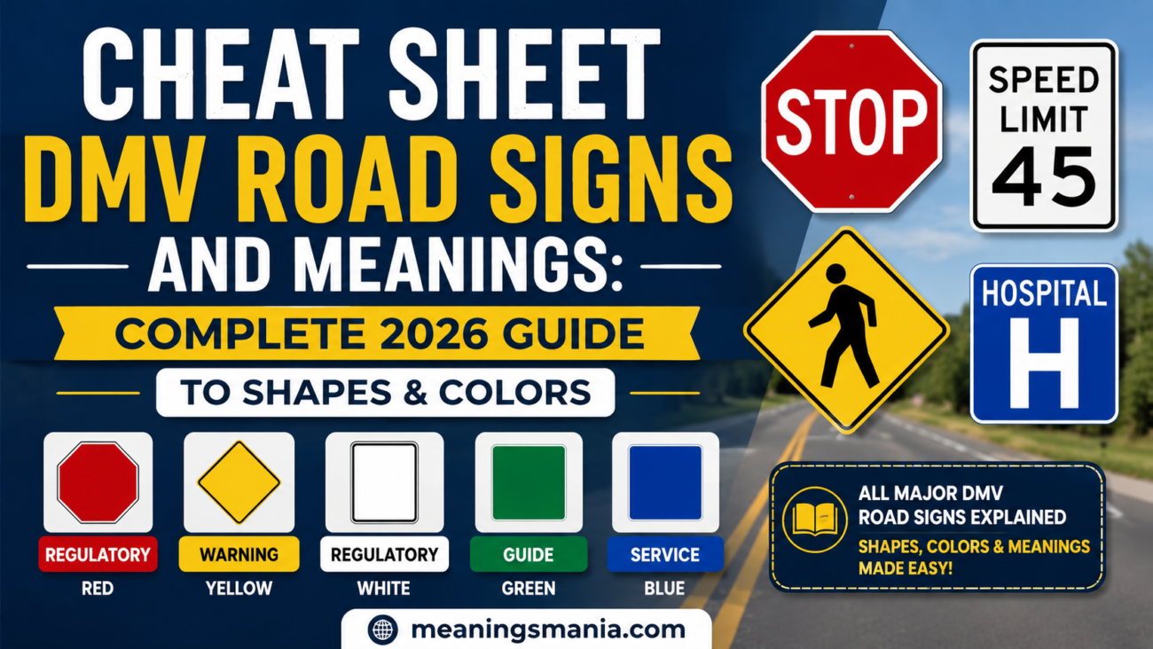 Cheat Sheet DMV Road Signs and Meanings: Complete 2026 Guide to Shapes ...